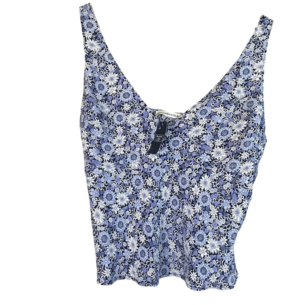 Abercrombie Fitch Blue Granny Floral Print Baby Doll Tank‎ Top Size Medium Y2K